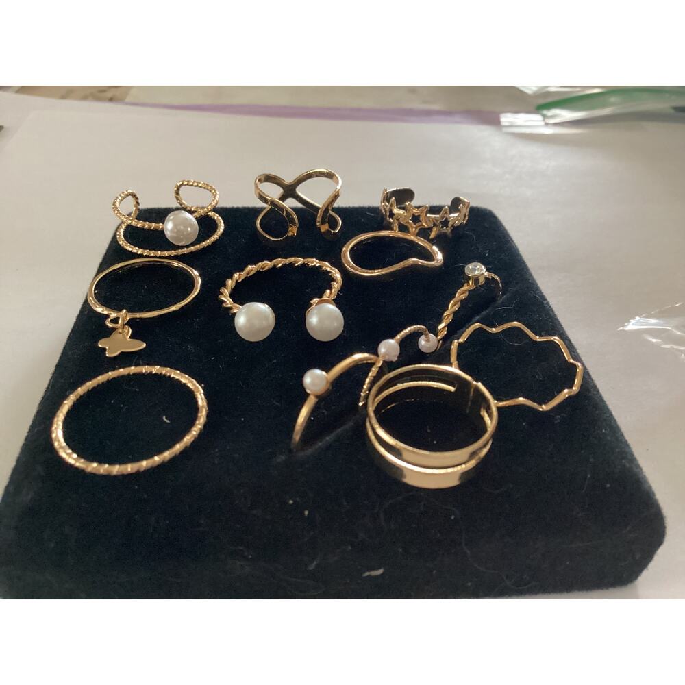 4065 NIP 12 Piece Goldtone Stacking Ring Set Gold Dainty Boho Vintage Bohemian